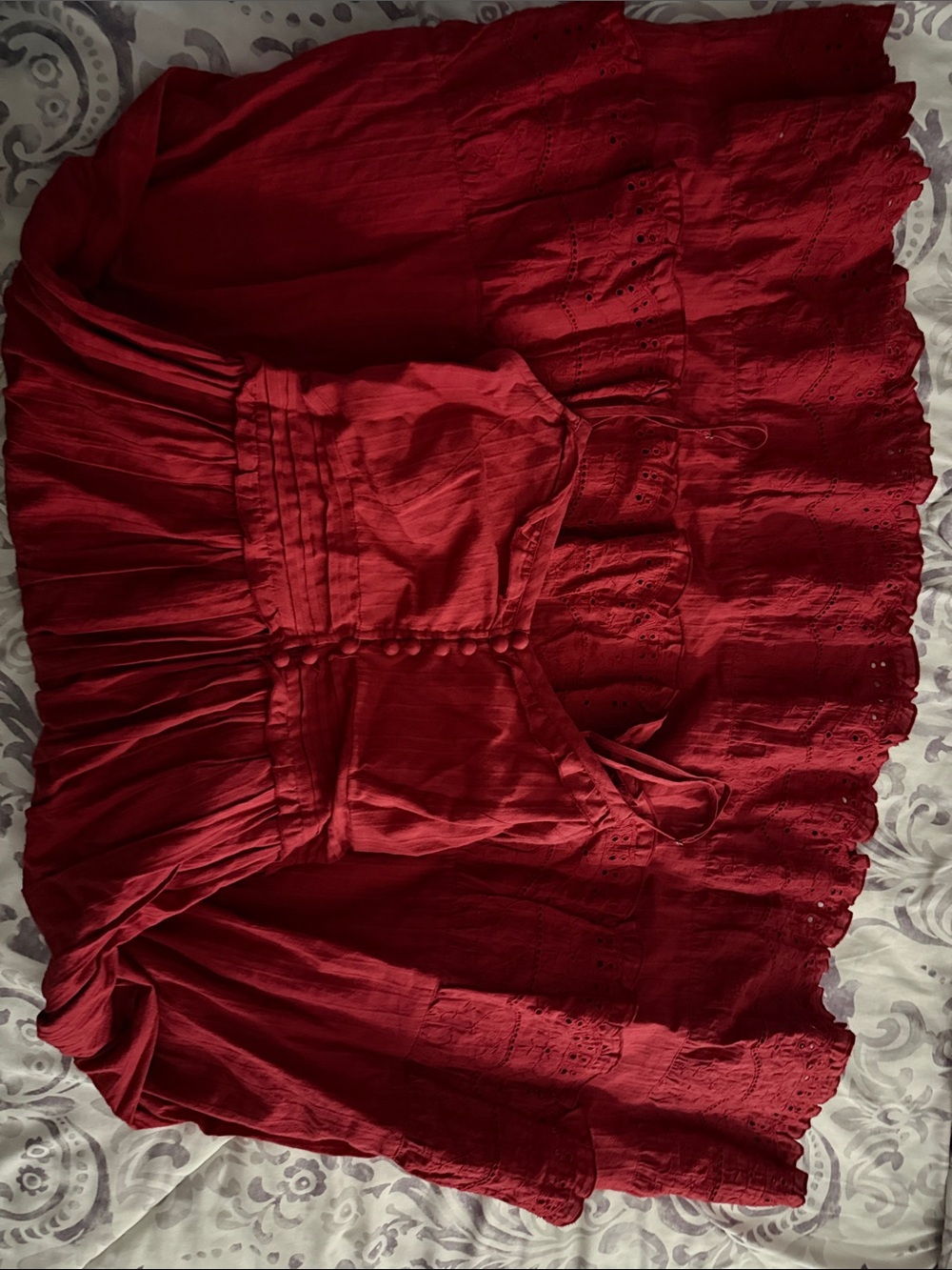 Just Jeans Deep red ruffled buttons dress wedding midi knee spaghetti size 12